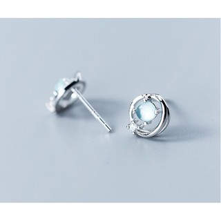 Bông tai hành tinh Aurora pha lê xanh ngọc Lymlym Silver bạc 925 cao cấp