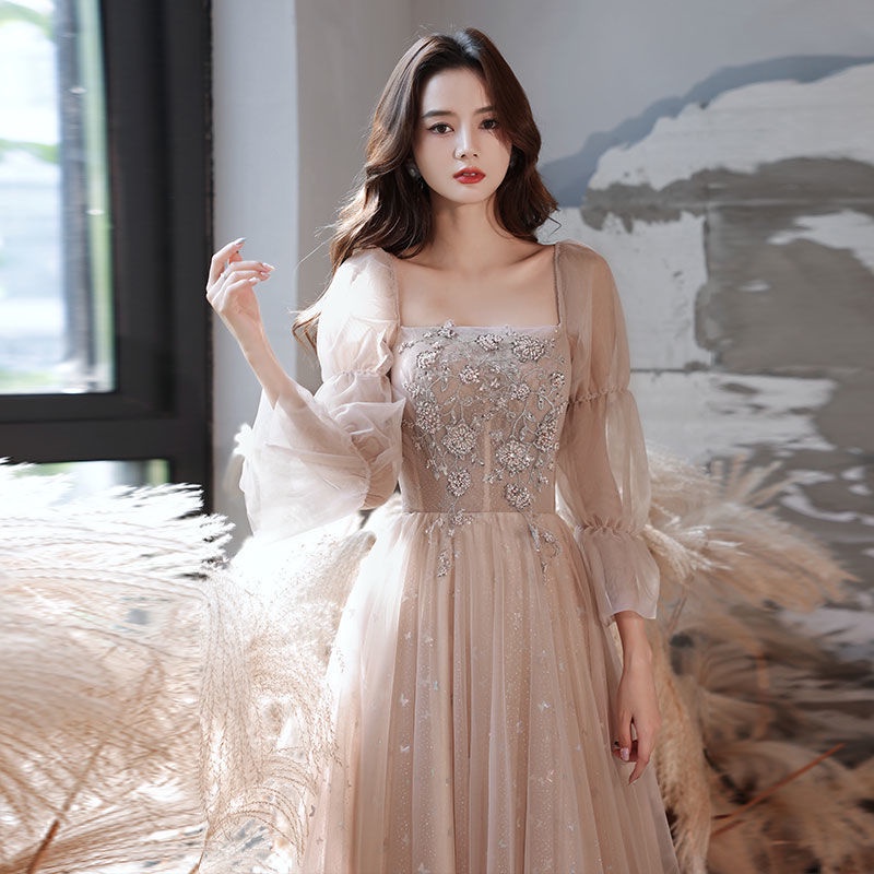 Đầm phù dâu dáng dài ôm vừa vặn thời trang mùa đông phong cách mới cho nữ