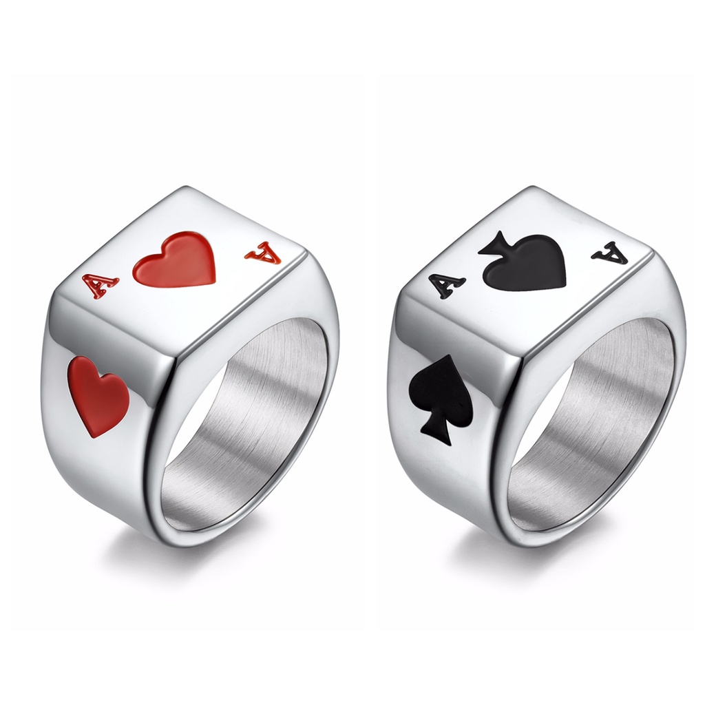 Nhẫn Hình Ace of Hearts Ace of Spades May Mắn qf061 Cho Nam
