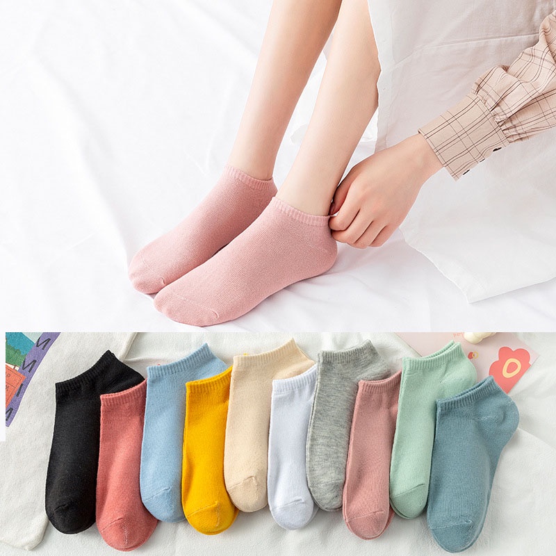 Vớ cotton Cổ Thấp Màu Sắc Ngọt Ngào Phong Cách Hàn Quốc Thời Trang Cho Nữ