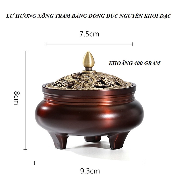 LƯ HƯƠNG XÔNG TRẦM, ĐỐT TRẦM BẰNG ĐỒNG NGUYÊN CHẤT ĐIÊU KHẮC HỌA TIẾT ĐẸP MẮT