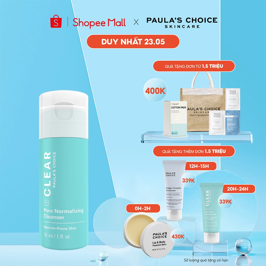 Sữa rửa mặt dạng gel ngăn ngừa mụn và se khít lỗ chân lôngPaula’s Choice Clear Pore Normalizing Cleanser 30ml 6006
