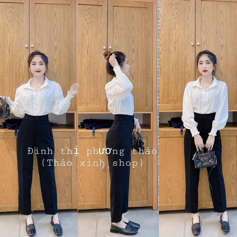 Quần baggy nữ công sở gấu bằng vải tuyết mưa màu đen | BigBuy360 - bigbuy360.vn