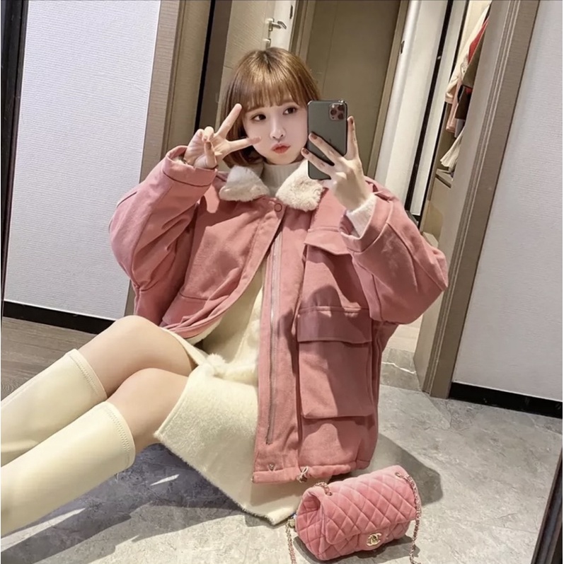 Áo Khoác Kaki 2 Lớp Túi Hộp Lót Lông  🌱 Áo Đại Hàn Nữ Dáng Rộng Dây Rút 3 Màu 🌱 | BigBuy360 - bigbuy360.vn