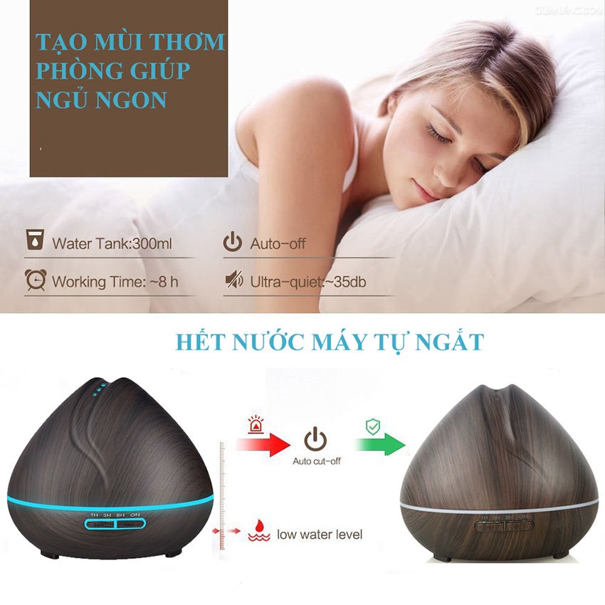 Máy xông tinh dầu phun sương tạo ẩm khuếch tán búp sen dung tích 550ml có điều khiển dùng phòng ngủ phòng điều hòa