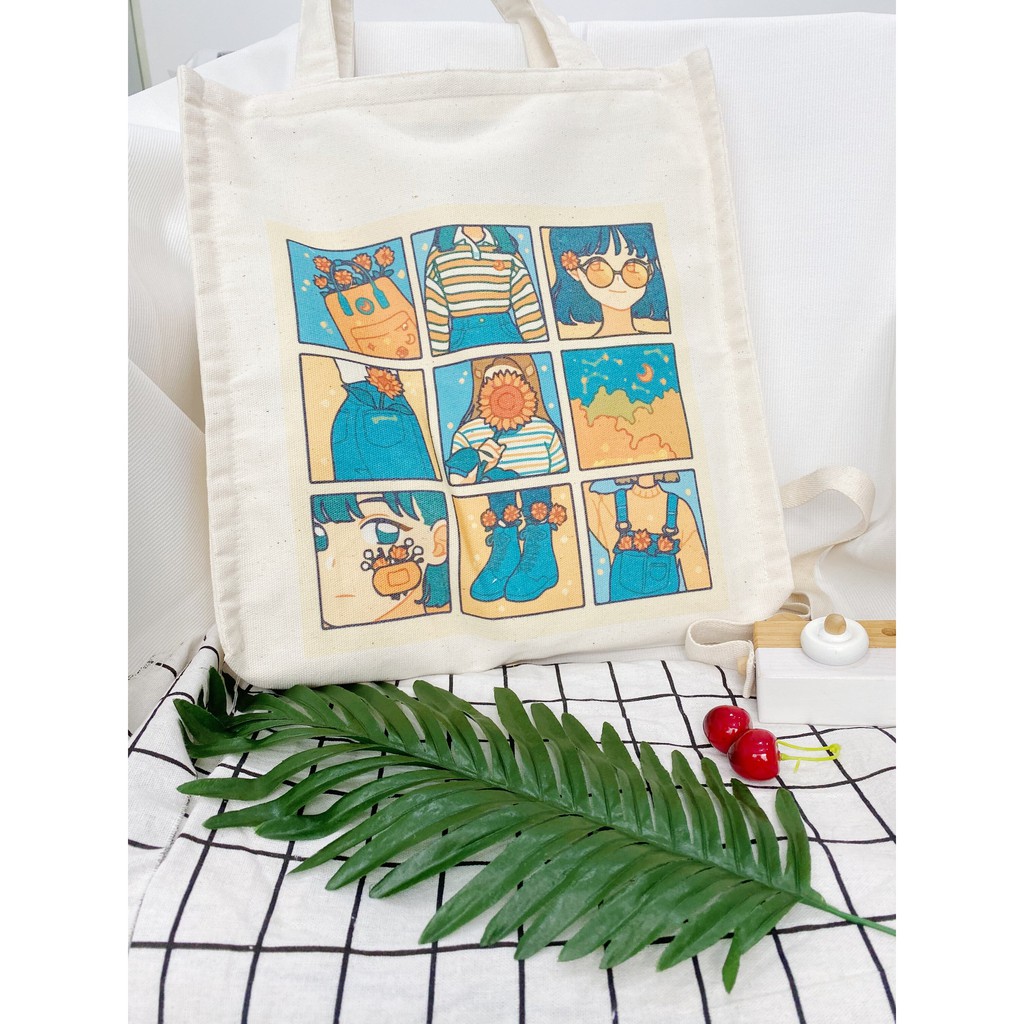 Túi Tote Túi Vải Leo Canvas Cô Gái Xanh Mắt Kính