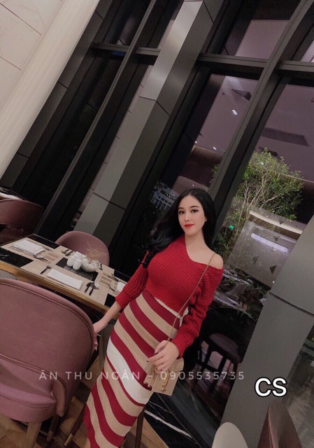 St - set đầm ôm len kèm áo len crop