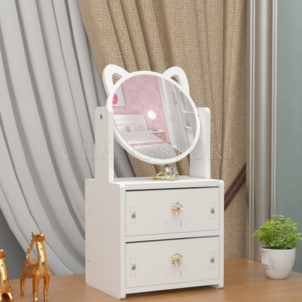 Kệ Đựng Mỹ Phẩm 2 Tầng Mini, Kệ Gương Tai Mèo Xinh Xắn Đựng Nước Hoa, Son Phấn, Đựng Đồ Trang Điểm Thông Minh