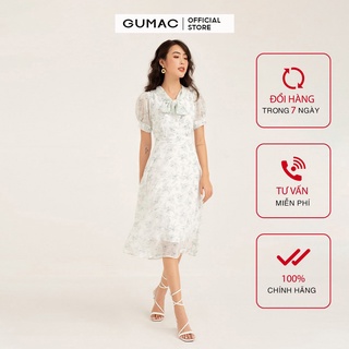 Đầm ôm nữ GUMAC thiết kế mới thắt nơ phối nút màu trắng, đủ size DB186
