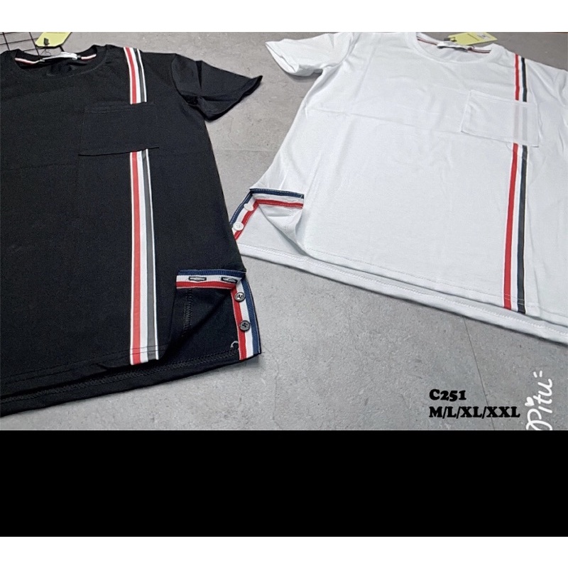 Áo cộc tay mùa hè Thom Brown thời trang, Áo cổ tròn phong cách trẻ trung hai mầu trắng đen cotton btshop từ 45 đến 75 kg