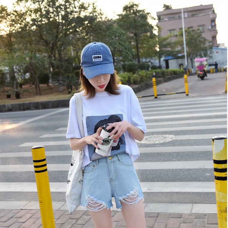Quần Short Denim Lưng Cao Plus Size Phong Cách Retro Hàn Quốc Cho Nữ