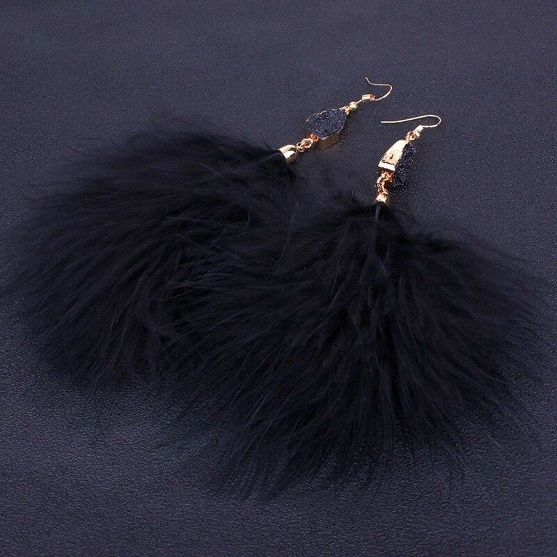 Khuyên tai chuỗi tua rua đính lông vũ phong cách Boho