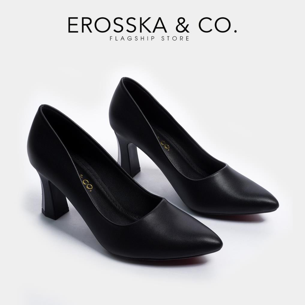 Giày cao gót Erosska thời trang mũi nhọn gót vuông kiểu dáng cơ bản cao 7cm màu đen _ EP007  g211 ! . "