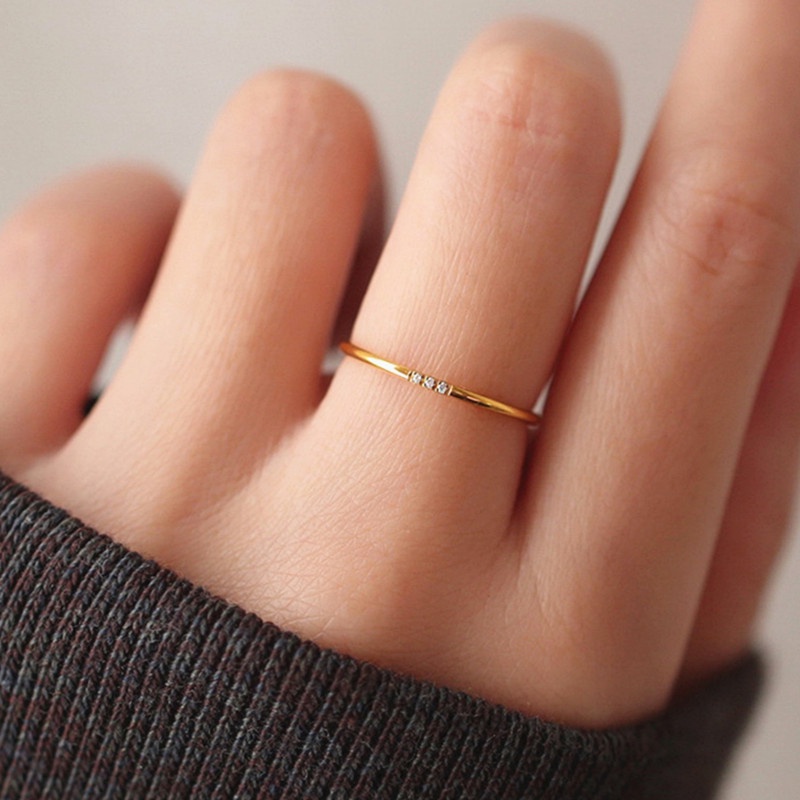 Nhẫn Titan Mạ Vàng 18k Đính Đá Kim Cương Đơn Giản Thời Trang Phong Cách Hàn Quốc Cho Nữ