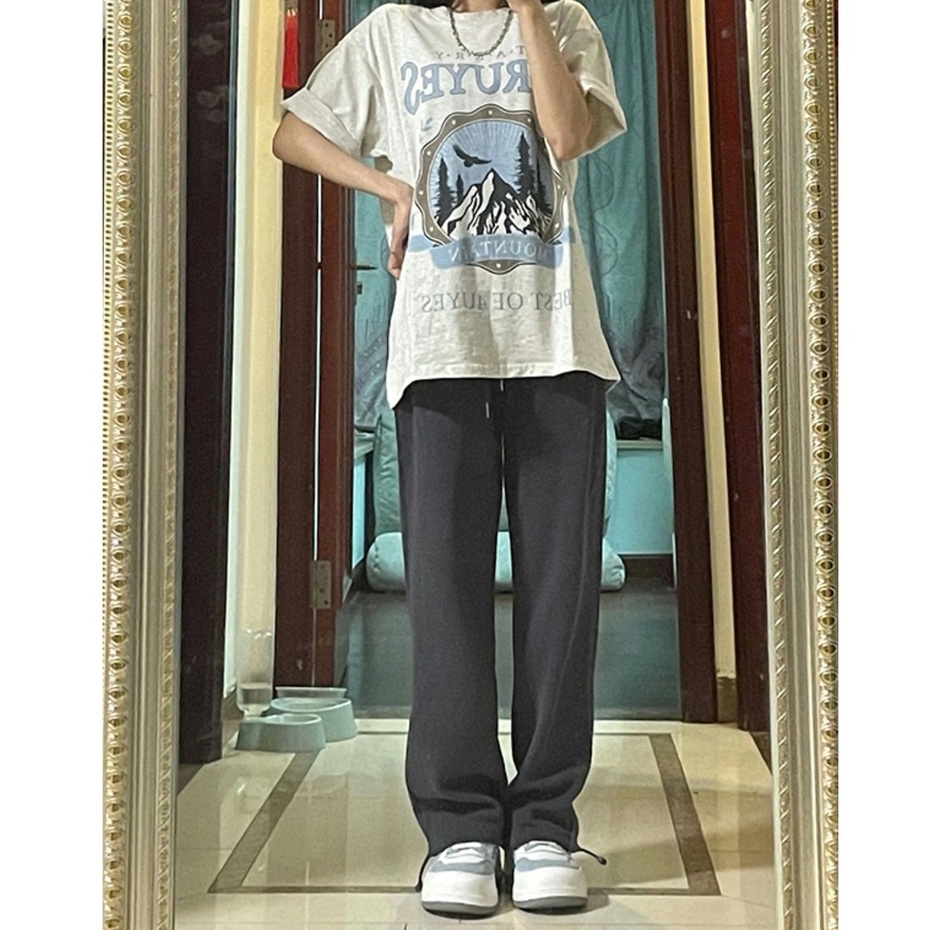 Quần Dài Lưng Cao Ống Rộng Phong Cách retro 4 Màu Sắc Lựa Chọn