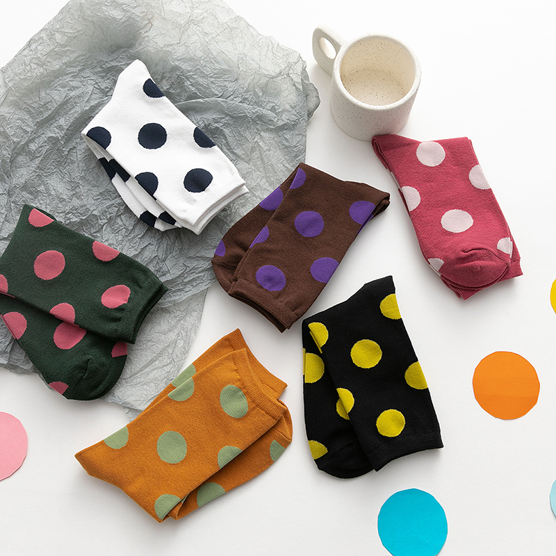 Sweet Dotted Pattern Cotton Girls Crew Socks Fashion Colorful Korean Students Soft Solid Sport Casual Hosiery Elastic Women Socks