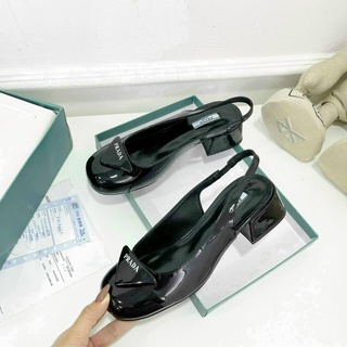 Sandal cao gót prada da bóng gót vuông 4cm