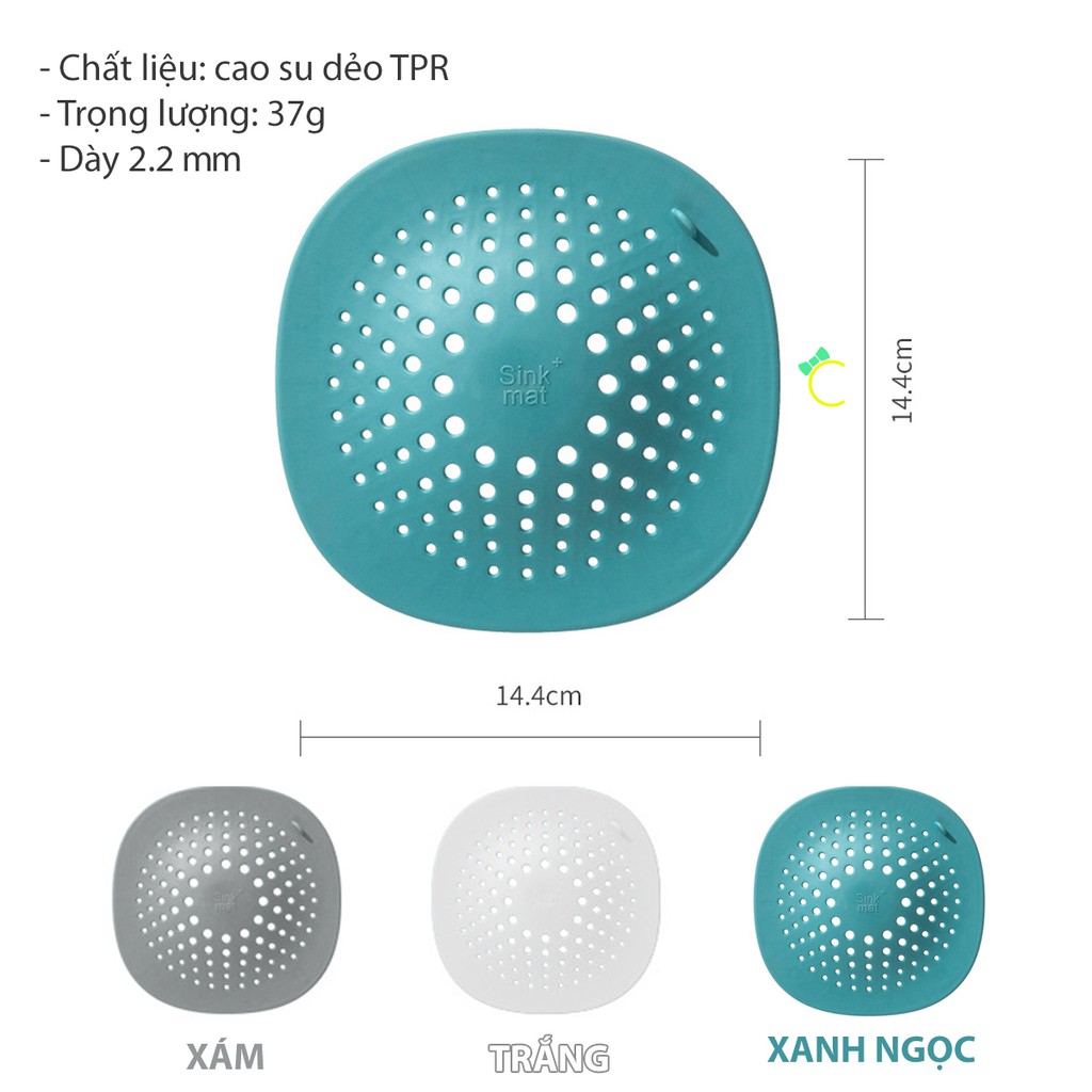 Lọc rác cao su dẻo hình vuông có giác hút lắp miệng cống sân vườn, nhà tắm và bồn rửa chén - CMPK130