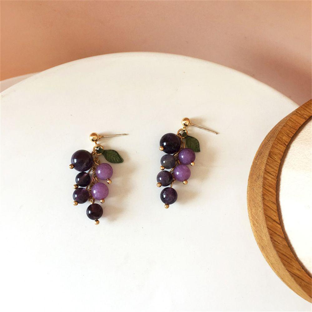 1 Khuyên Tai Nhựa Hình Chùm Nho Phong Cách Mới