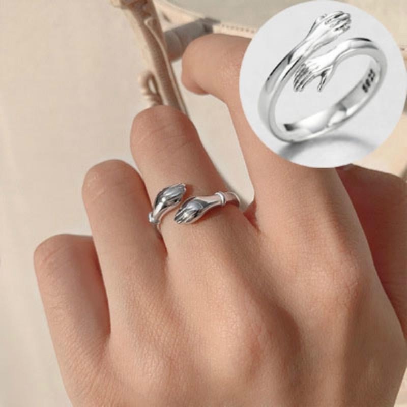 Nhẫn đeo ngón tay dạng hở hình hai bàn tay đan vào nhau có thể điều chỉnh được phong cách cổ điển cho nam và nữ