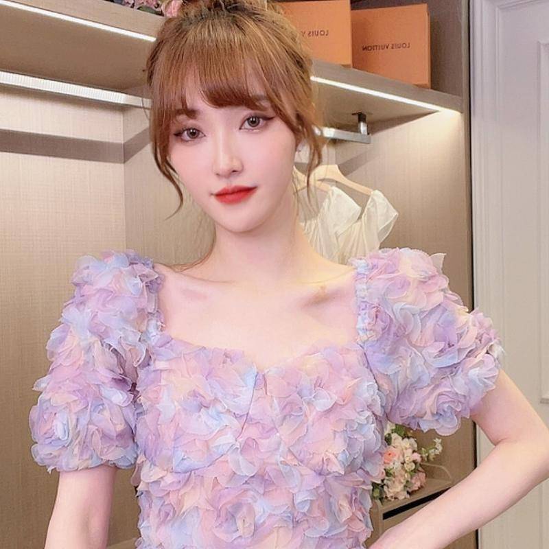 Đầm dây màu tím nhạt hoa oải hương nữ tính