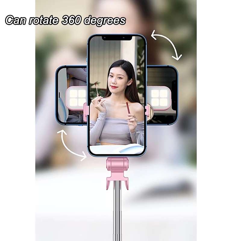 1 Meter High Protable 360 Degrees Rotation Selfie Stick With Bluetooth Wireless Remote Control And Detachable Removeable Rechargeable Fill Light For Travel