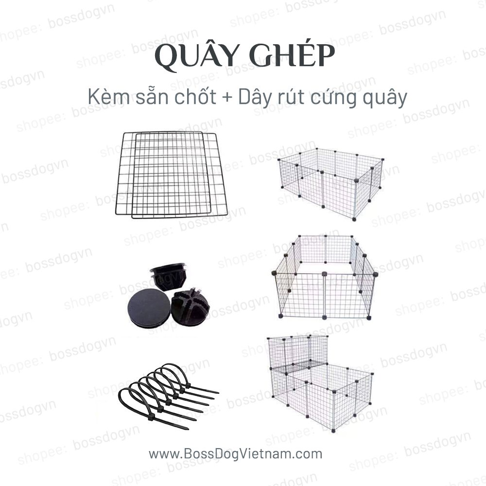 Quây ghép chó con (bộ 10 tấm kèm sẵn chốt + dây rút) - Hỗ trợ dạy cún vệ sinh đúng chỗ | BossDog
