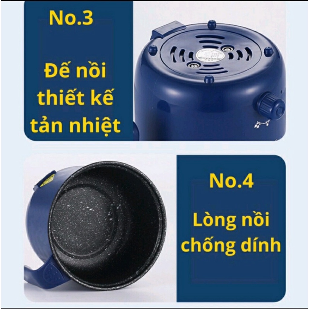 Nồi Lẩu Mini 2 Tầng Đa Năng Tặng Kèm Khay Hấp ( Chiên, Xào, Nấu ăn, nấu cơm...) Bằng Inox Có Lớp Chống Dính Nồi Màu Xanh