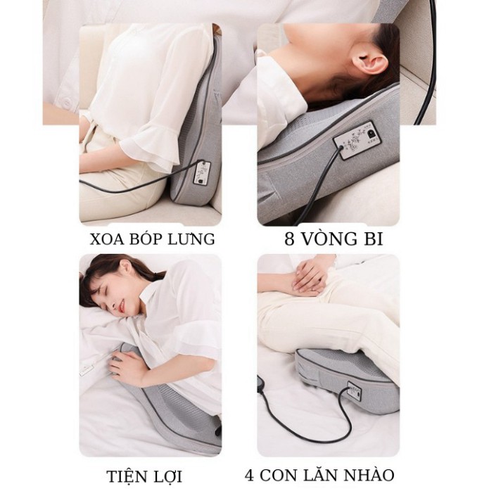 Gối Massage Sạc Pin ,Gối Massage Hồng Ngoại 8 Vòng Bi