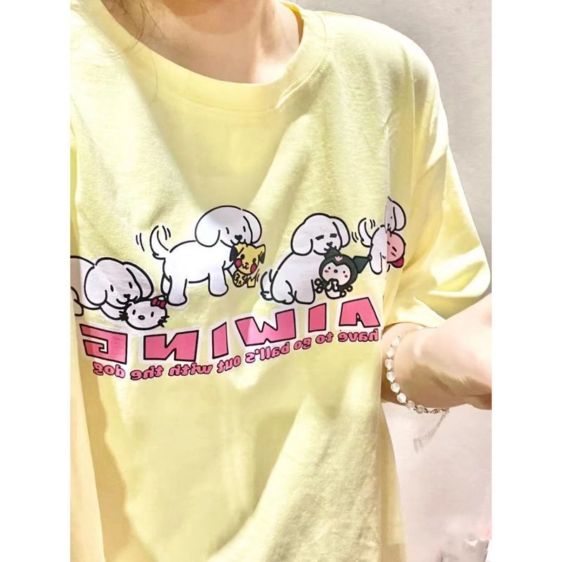 Áo Thun Cotton Trơn Ngắn Tay In Hình Cún Hoạt Hình Thời Trang Mùa Hè Dành Cho Bé Gái 2022