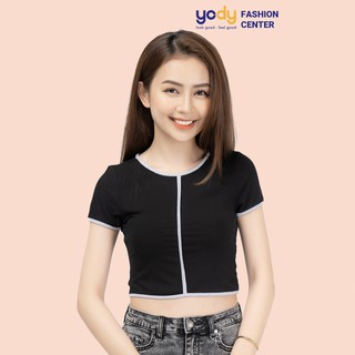 Áo thun nữ YODY ôm ngắn tay croptop viền TSN4044