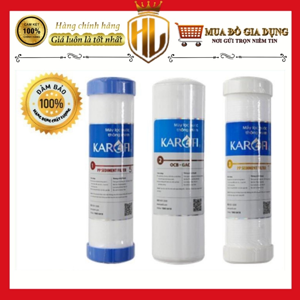 Bộ 3 lõi lọc nước số 1,2,3 Karofi chính hãng