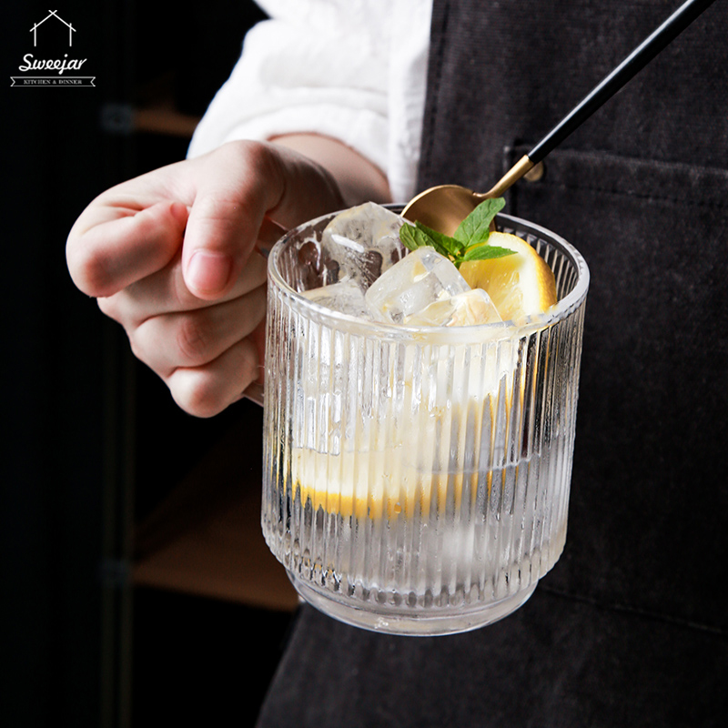 Cốc cà phê nước ép cocktail SWEEJAR thủy tinh không chì có nắp đậy gỗ và quai cầm 350ml tiện lợi