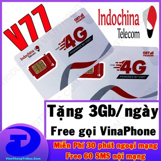 [SẴN 90GB/THÁNG] Sim 4G Itelecom Gói May V77 Miễn Phí 3Gb/Ngày- Free Gọi Vinaphone + 30ph Ngoại Mạng + 60SMS Mỗi Tháng