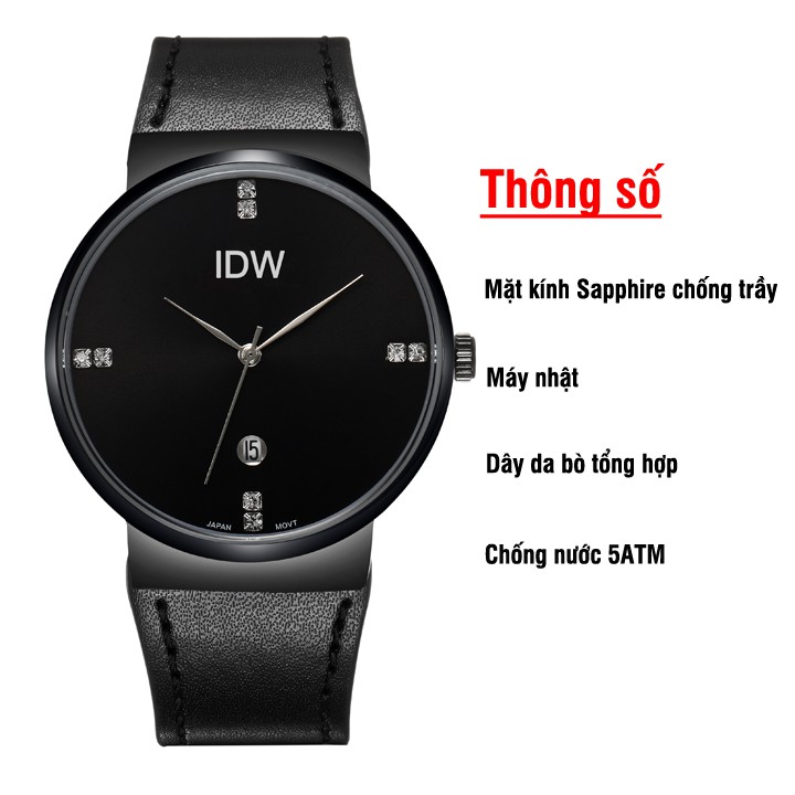 Đồng hồ nam IDW kính sapphire chống trầy chống nước máy nhật dây da bò cao cấp SP0S40 (Nhiều màu) | BigBuy360 - bigbuy360.vn