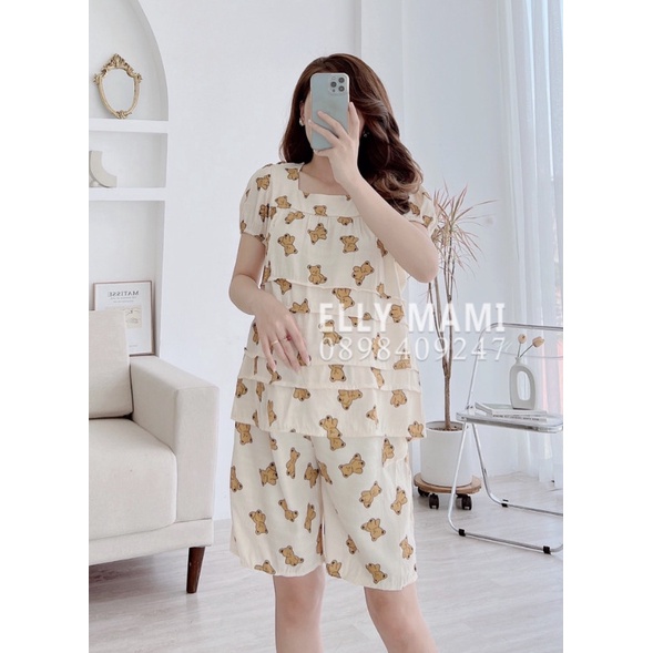 Bộ bầu lửng chất Đũi mềm 3 tầng cộc tay mùa Hè Sau Sinh cho mẹ tkutrang