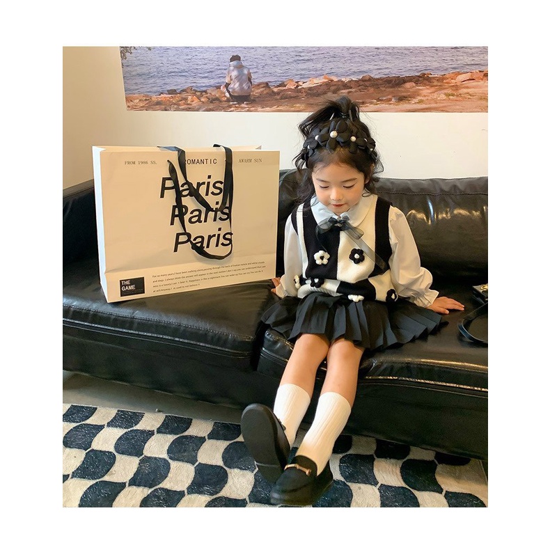 ÁO GHILE LEN ĐEN TRẮNG ĐÍNH HOA CỰC YÊU CHO BÉ - CỐM KIDS NT