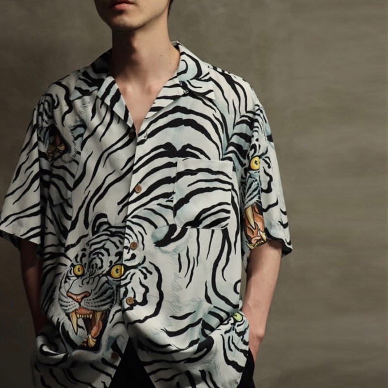 Bán Chạy Nhất Áo Sơ Mi Unisex Tay Ngắn In Hình Hổ Trắng Chảy Mây Plus Size Cho Nam Và Nữ