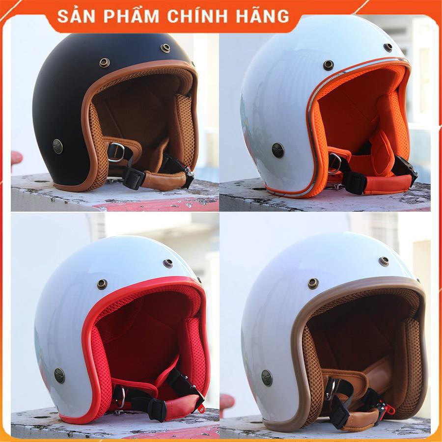 Mũ bảo hiểm 3 4 trắng lót xanh cao cấp - nón phượt chính hãng