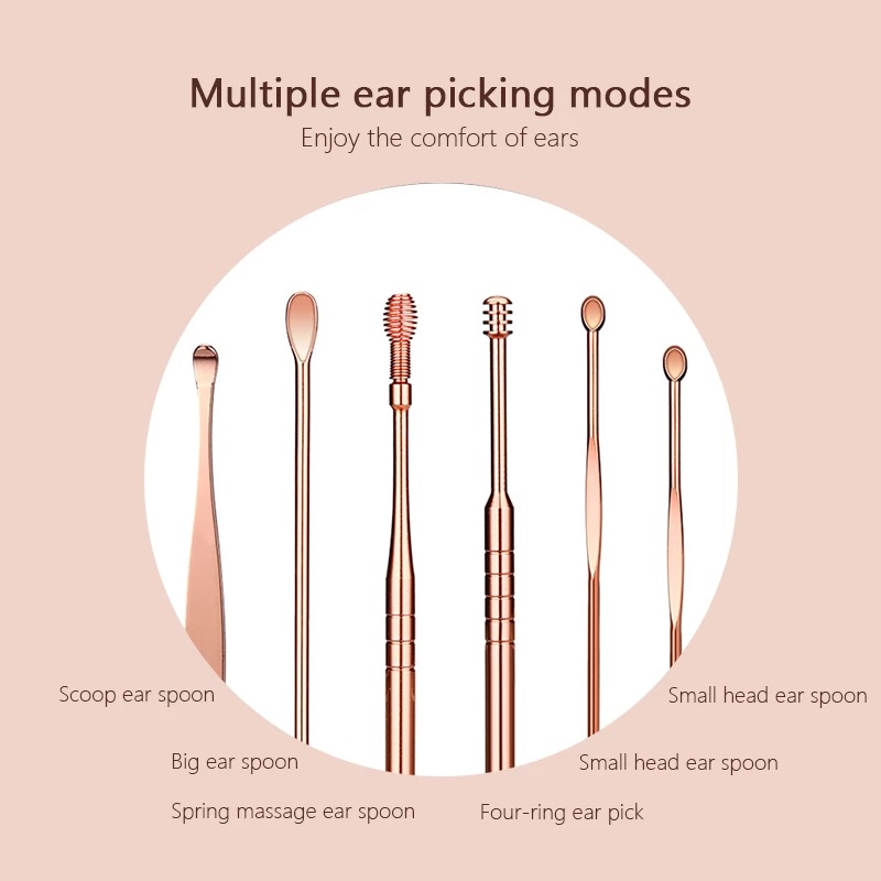 [Hàng mới về] 6 dụng cụ vệ sinh tai bằng thép không gỉ kèm hộp đựng tiện lợi
