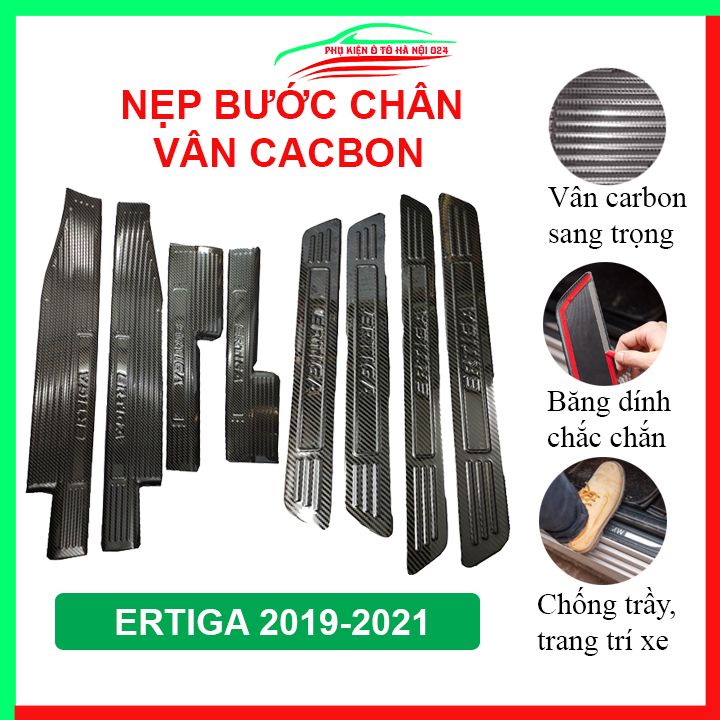 Ốp bậc cửa, nẹp bước chân Ertiga 2019-2021 vân cacbon chống trầy bảo vệ trang trí xe