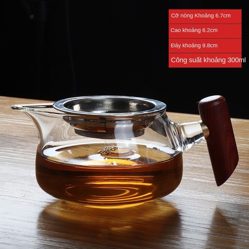 Cốc thủy tinh chịu nhiệt Chang Yitang ly hợp lý tay cầm bằng gỗ bộ chia trà bên biển tách phụ kiện đạo