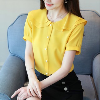 Áo Sơ Mi Tay Lửng Hai Lớp Cổ Lá Sen Màu Trơn Thời Trang Mùa Hè 2020 Kích Thước S-2xl Dành Cho Bạn Nữ