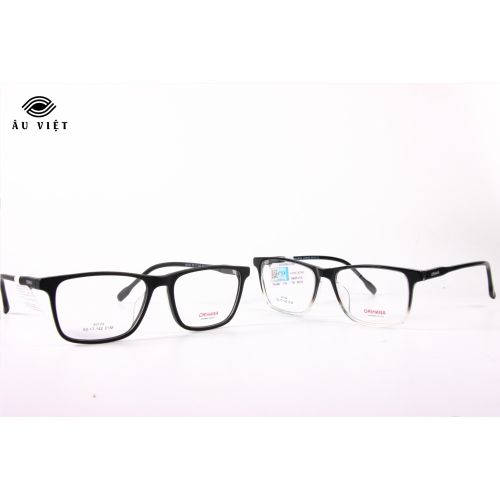 Gọng kính nam nữ nhựa acetate dáng chữ nhật vuông Orihana 60124 màu đen nhám/đen ombre Full box
