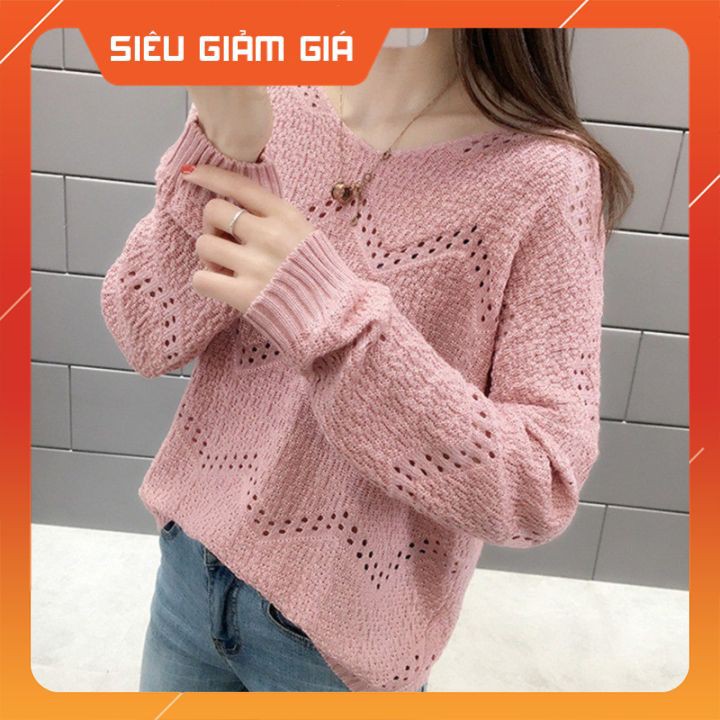 Áo len nữ🍎FREE SHIP🍎 Áo len nữ dệt kim - Áo len dập lỗ cổ tròn , dáng rộng , giấu dáng siêu đỉnh