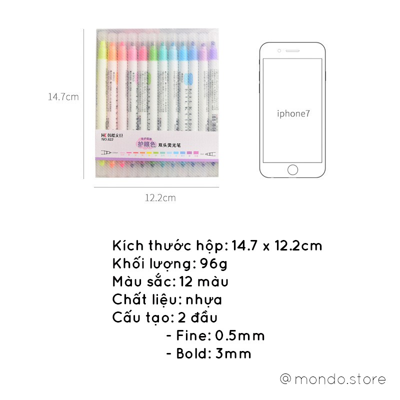 Set 12 Bút Highlight Đánh Dấu Milkliner 2 Đầu