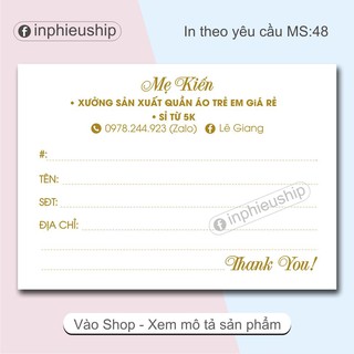 MS48 Phiếu ship in tên riêng 400 tờ