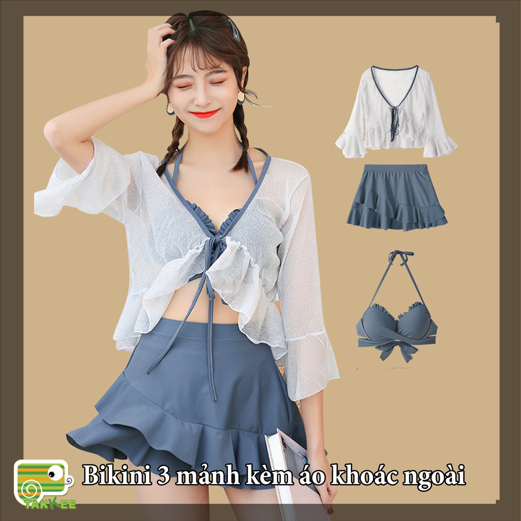 BiKiNi, Đồ Bơi Nữ 3 Mảnh Kèm Áo Khoác Ren Sang Chảnh Thời Trang Cao Cấp