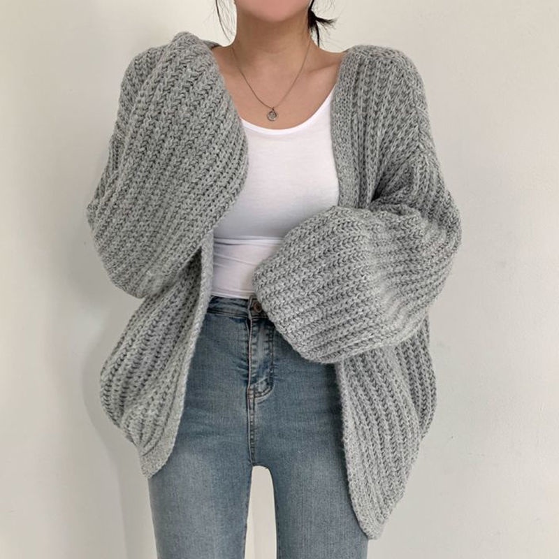 Áo Khoác Cardigan Dệt Kim Dày Dặn Dáng Rộng Phong Cách Hàn Quốc Thời Trang Thu Đông Mới