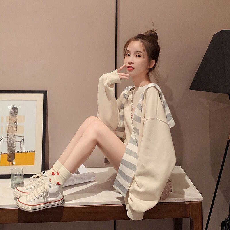 Áo sweater Cotton Dáng Rộng Kèm Khăn Choàng Thời Trang Thu Đông Phong Cách Hàn Quốc Cho Nữ